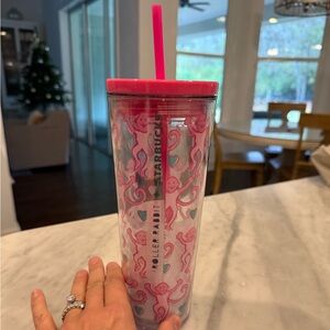 Starbucks and Roller Rabbit Collab Pink and White Monkey Tumbler
